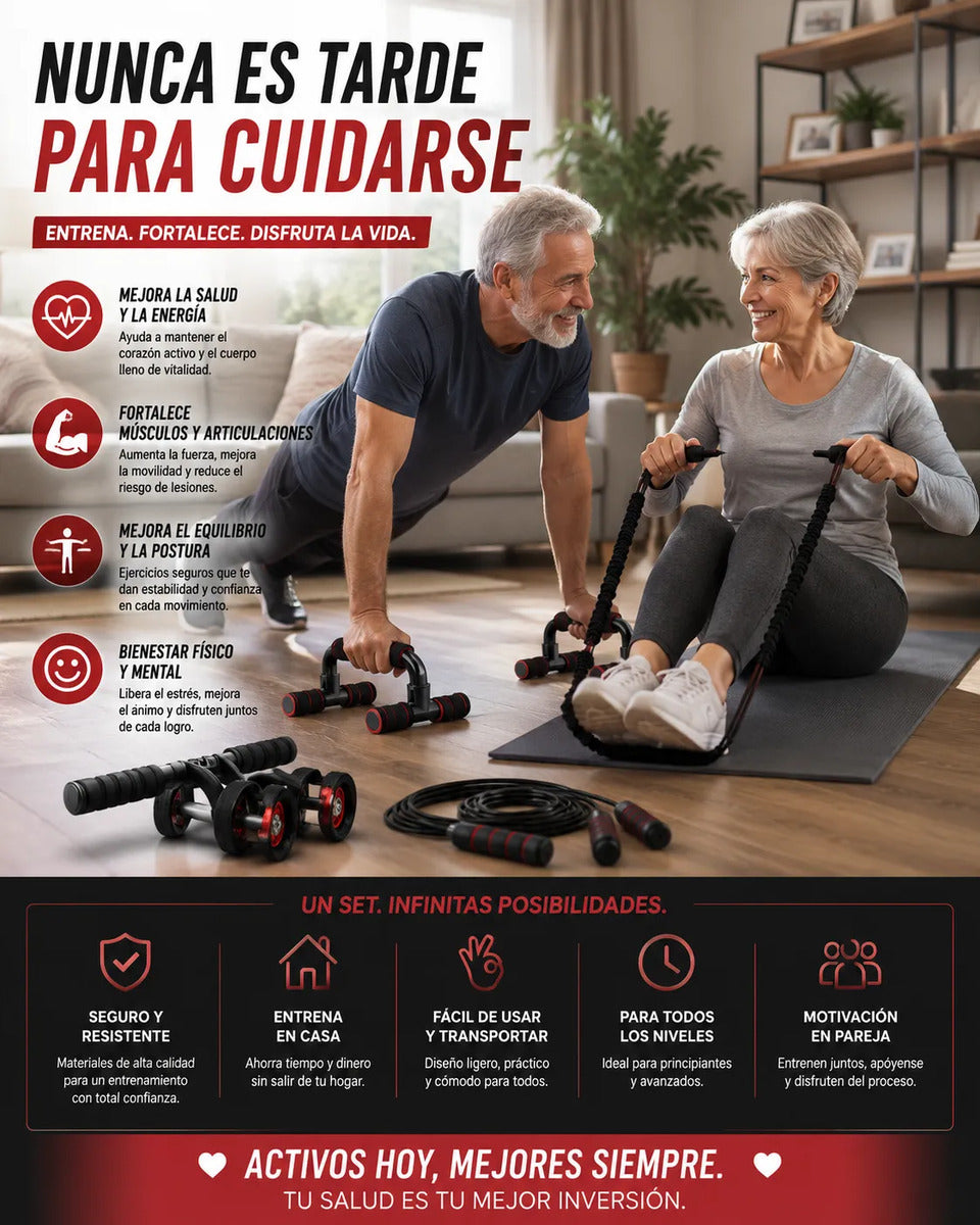 Set De Entrenamiento Multifuncional 7 En 1 Rueda Abdominal
