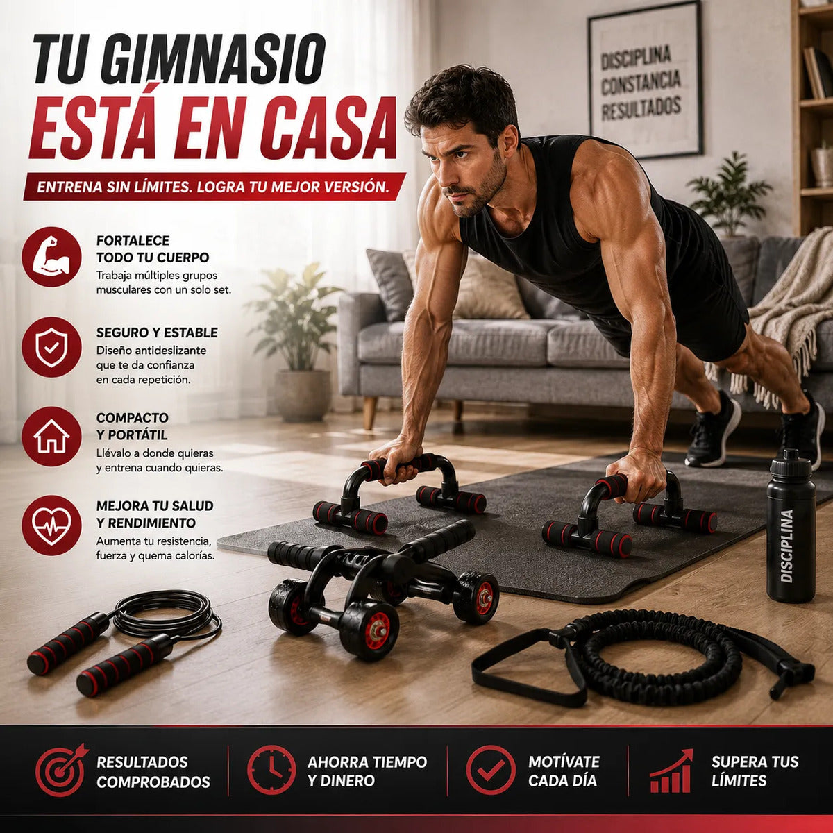 Set De Entrenamiento Multifuncional 7 En 1 Rueda Abdominal