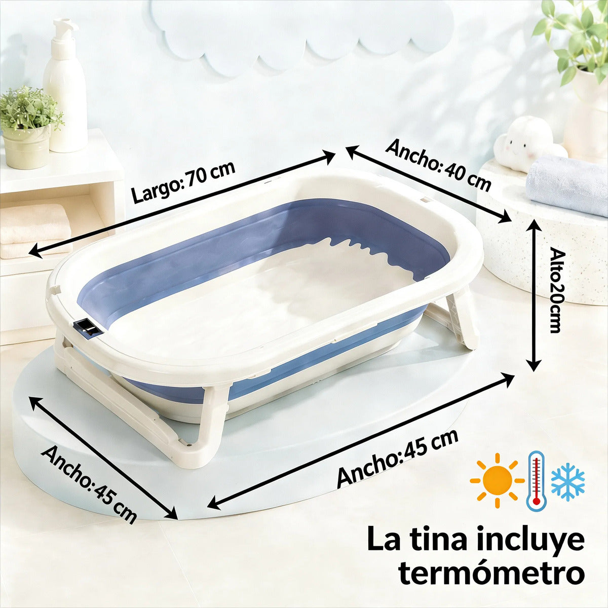 Bañera Plegable Para Bebe Tina Con Termometro Cojín Y Silla