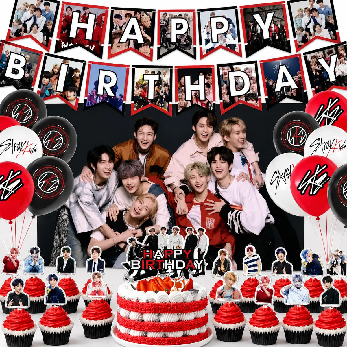 Kit Cotillón Stray Kids Set Cumpleaños Con Tela De Fondo