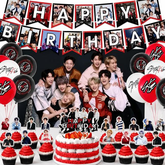 Kit Cotillón Stray Kids Set Cumpleaños Con Tela De Fondo