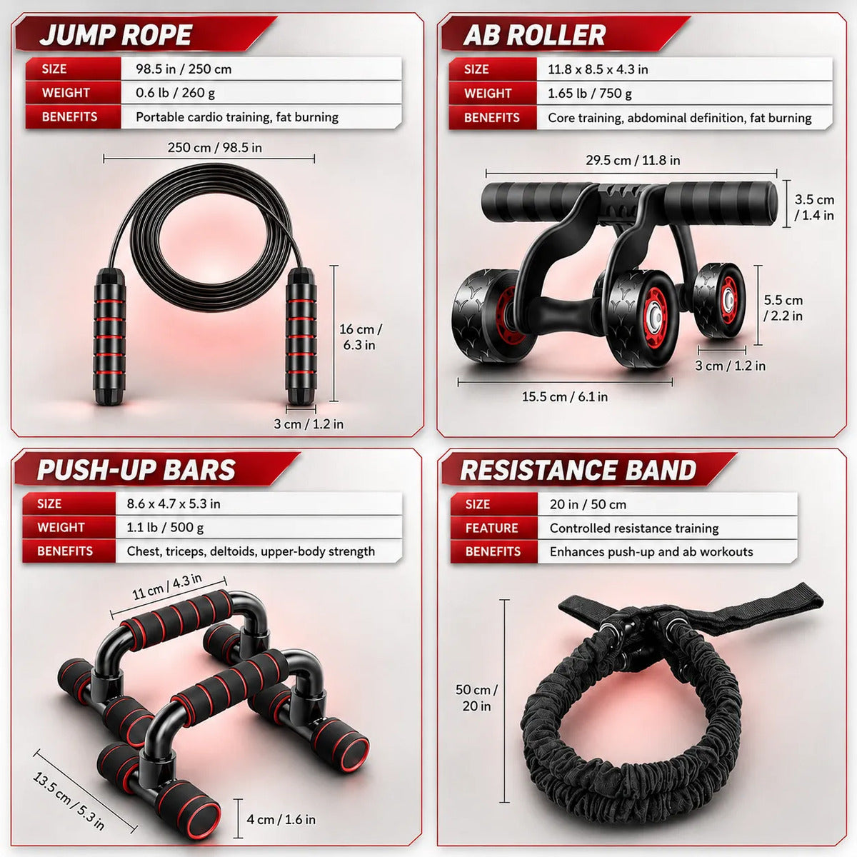 Set De Entrenamiento Multifuncional 7 En 1 Rueda Abdominal
