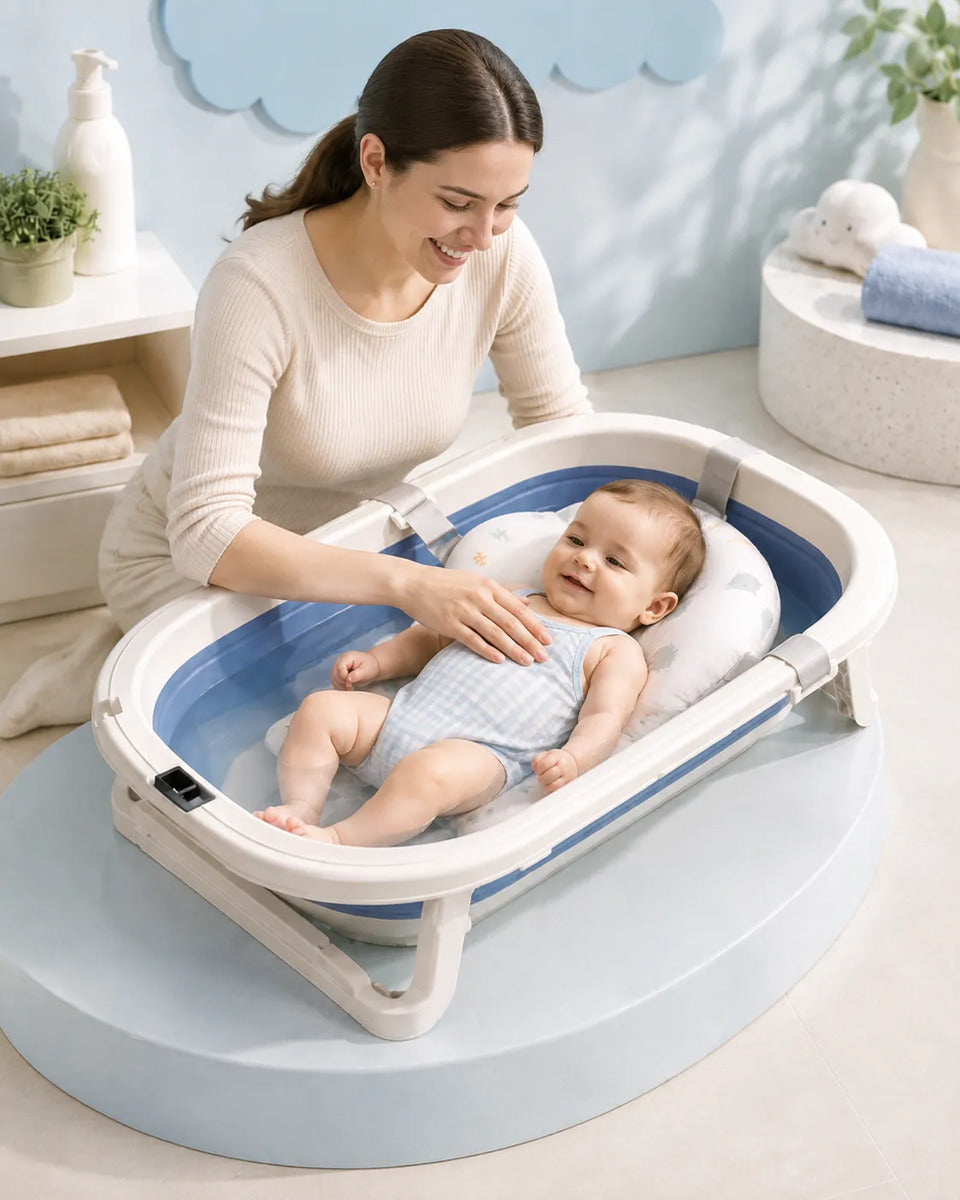 Bañera Plegable Para Bebe Tina Con Termometro Cojín Y Silla