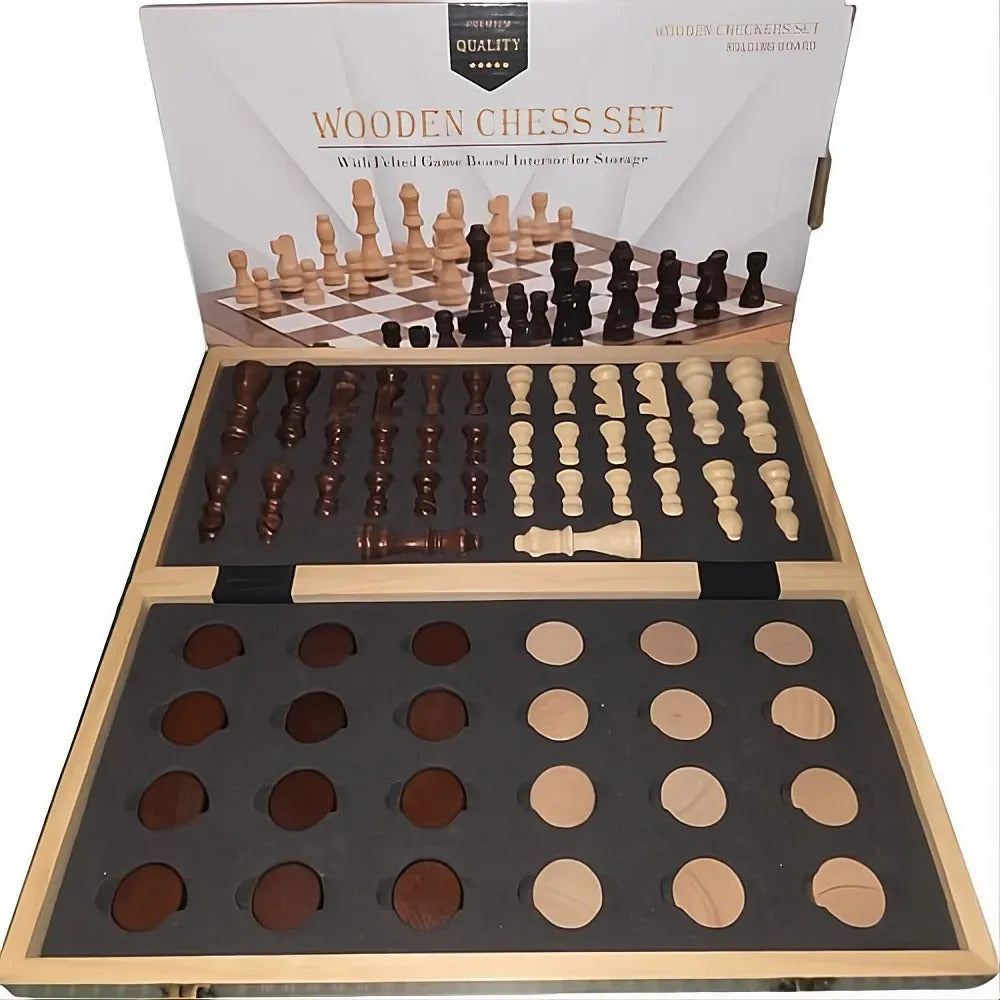 Juego De Ajedrez Profesional Grande De Madera Nogal 2 En 1