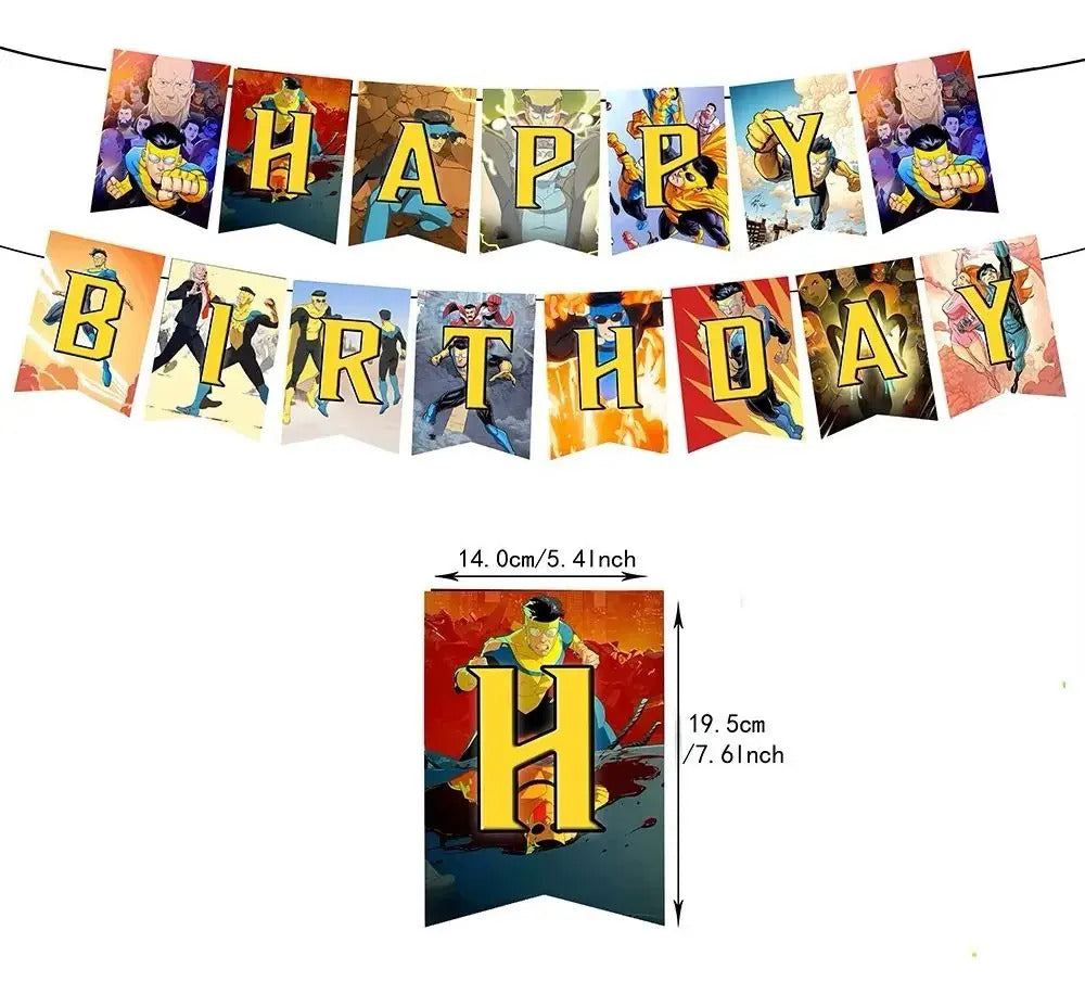 Set De Cumpleaños Invincible Cotillón Invencible Con Tela