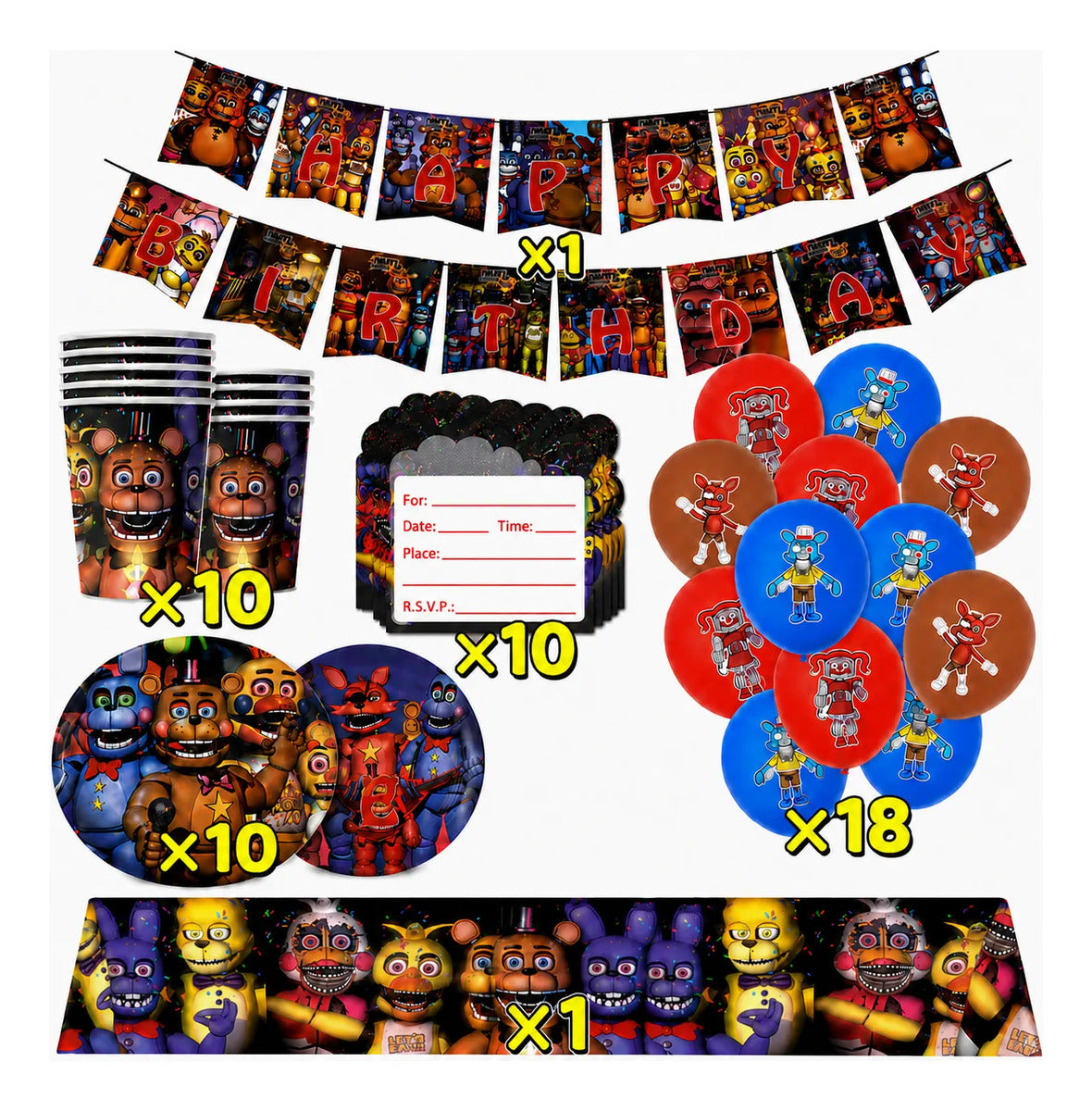 Cumpleaños Five Nights At Freddys Cotillón Set Completo