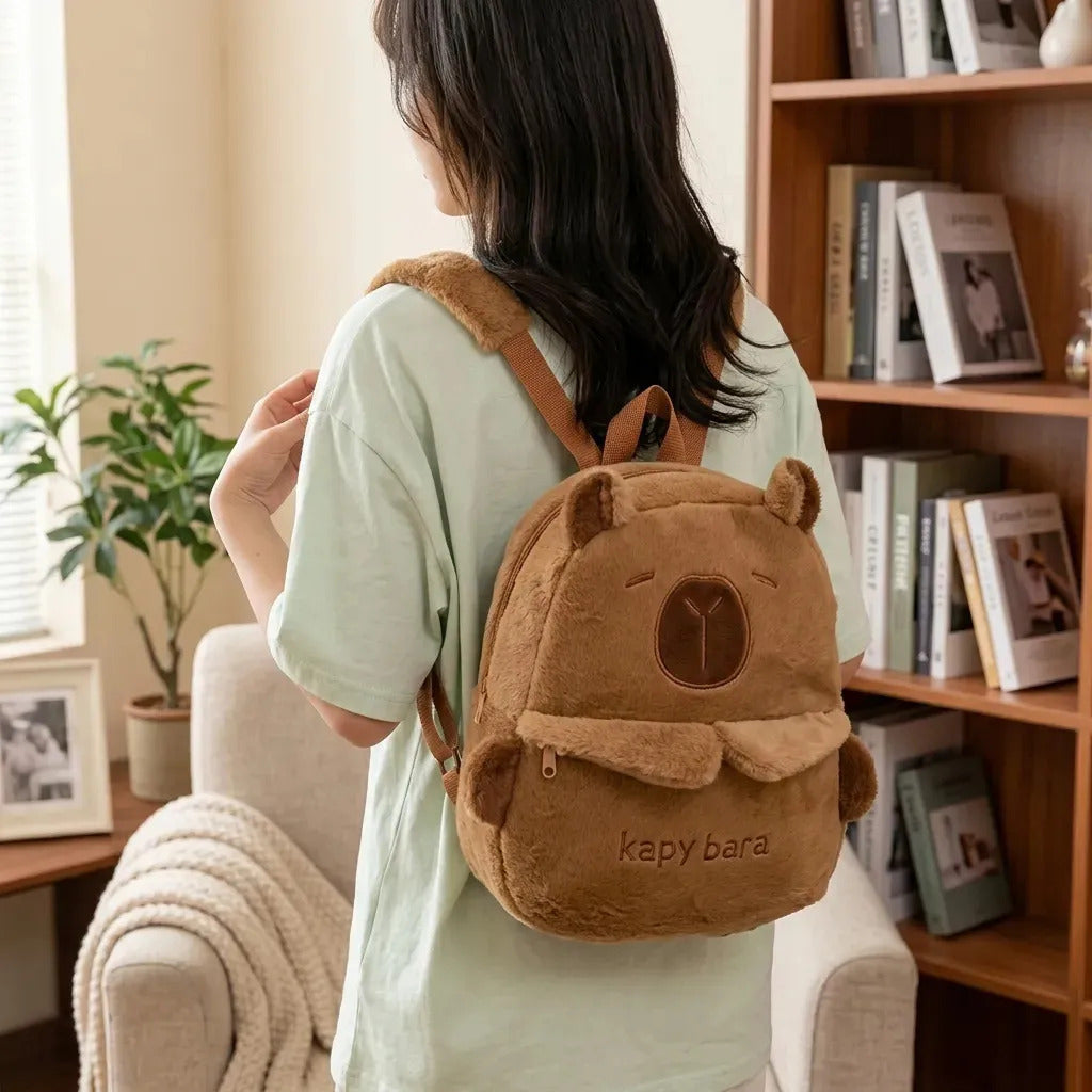 Capybara Mochila Capibara Kawaii Novedad Marrón Claro Carpincho