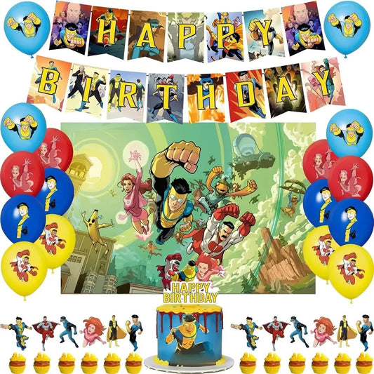 Set De Cumpleaños Invincible Cotillón Invencible Con Tela