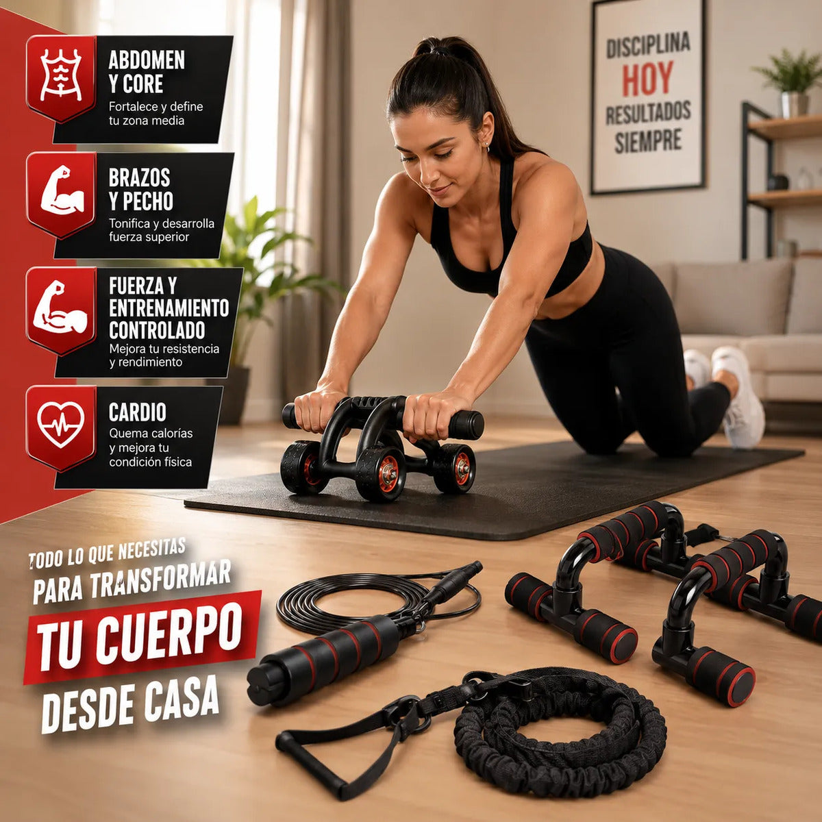 Set De Entrenamiento Multifuncional 7 En 1 Rueda Abdominal