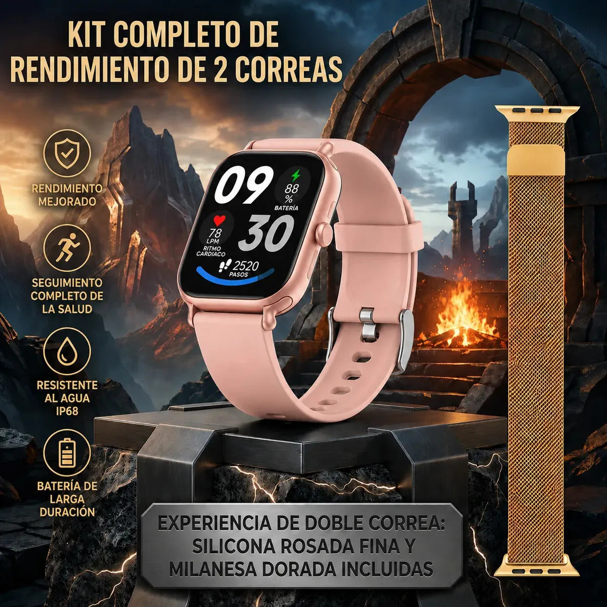 Smartwatch Feel The Power Mujer 100+ Funciones Sport/health Blanco Milanés Rosa Rosa