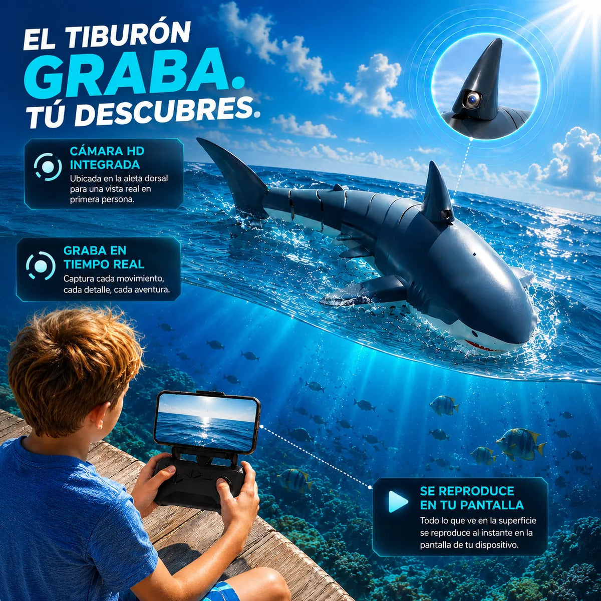 Tiburón A Control Remoto Con Cámara Wifi Juguete Novedad