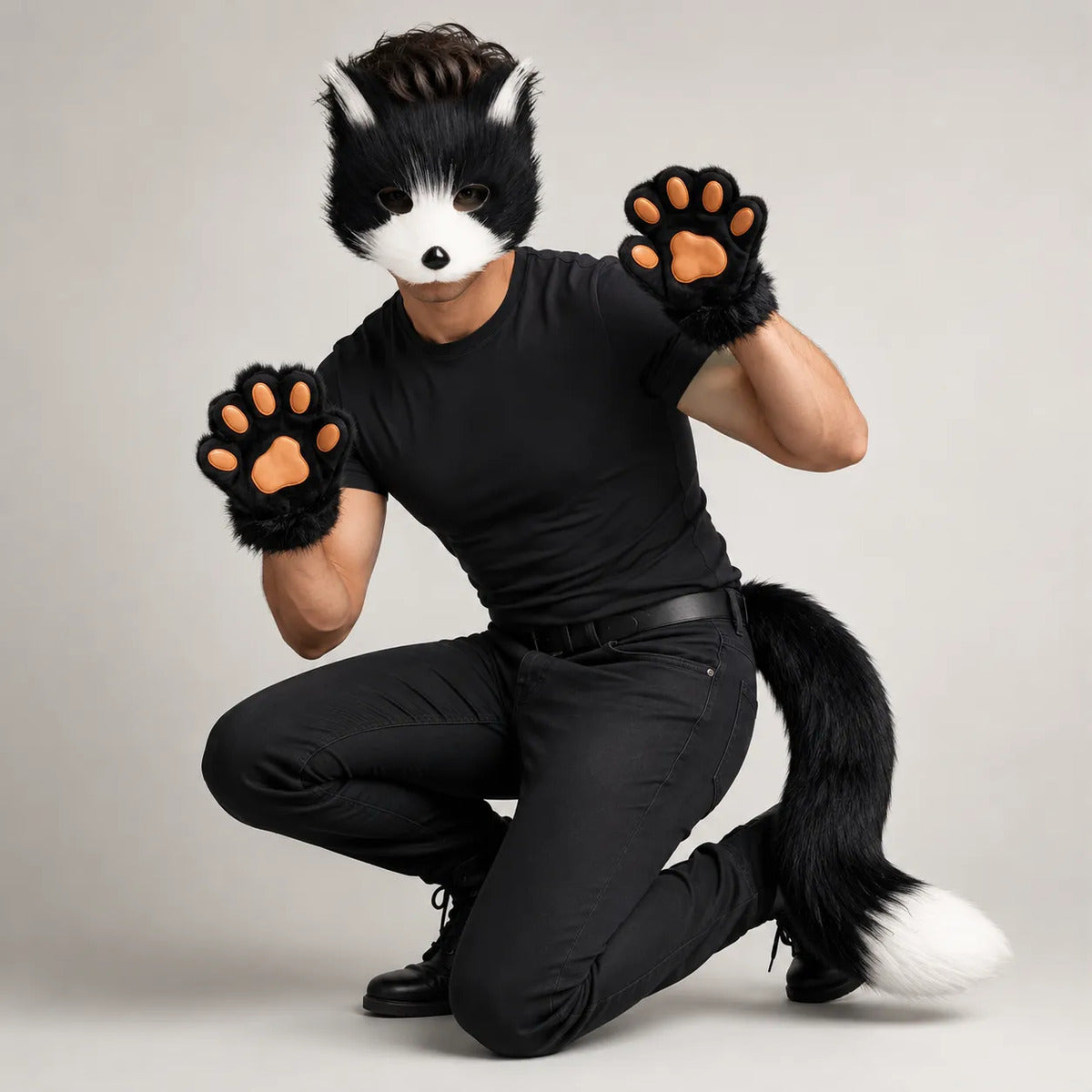 Traje De Perrito Disfraz Therians Máscara Patitas Y Cola