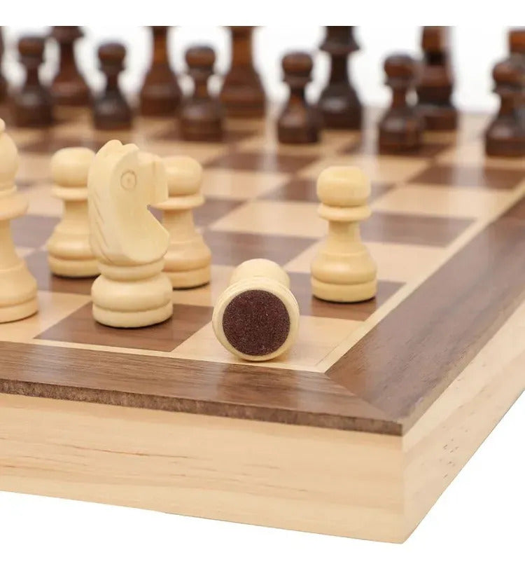 Juego De Ajedrez Profesional Grande De Madera Nogal 2 En 1