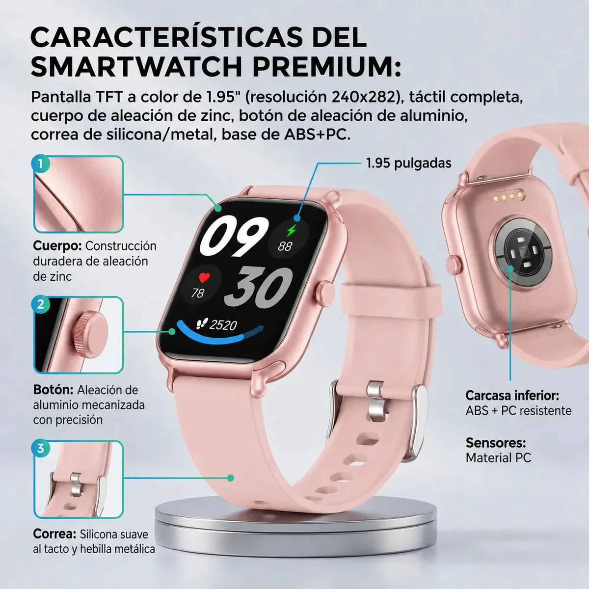 Smartwatch Feel The Power Mujer 100+ Funciones Sport/health Blanco Milanés Rosa Rosa