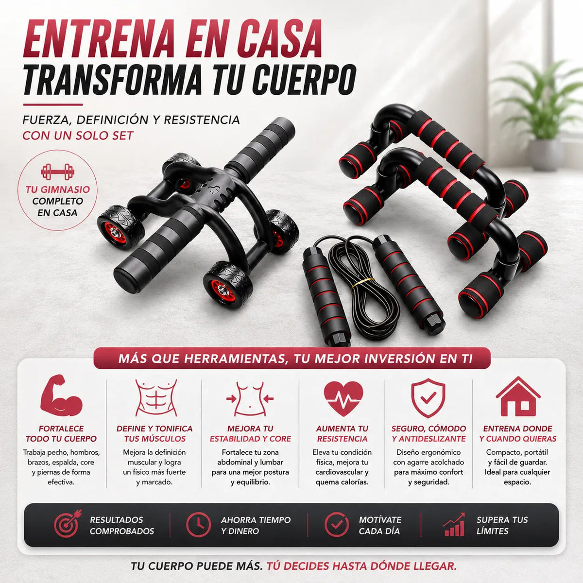 Set De Entrenamiento Multifuncional 7 En 1 Rueda Abdominal
