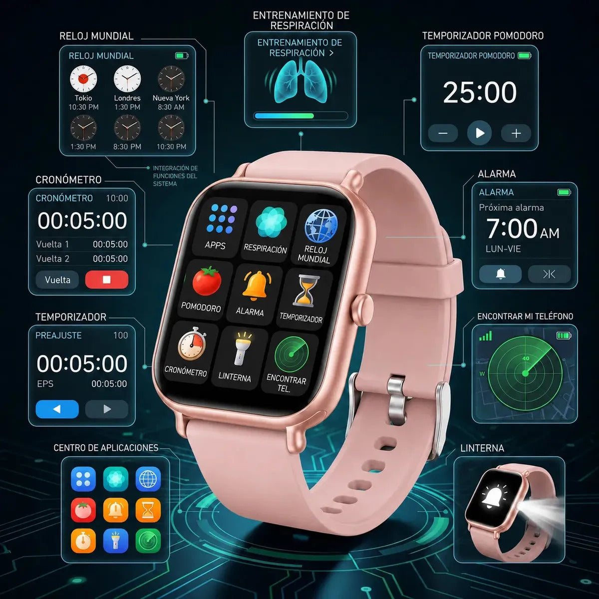 Smartwatch Feel The Power Mujer 100+ Funciones Sport/health Blanco Milanés Rosa Rosa