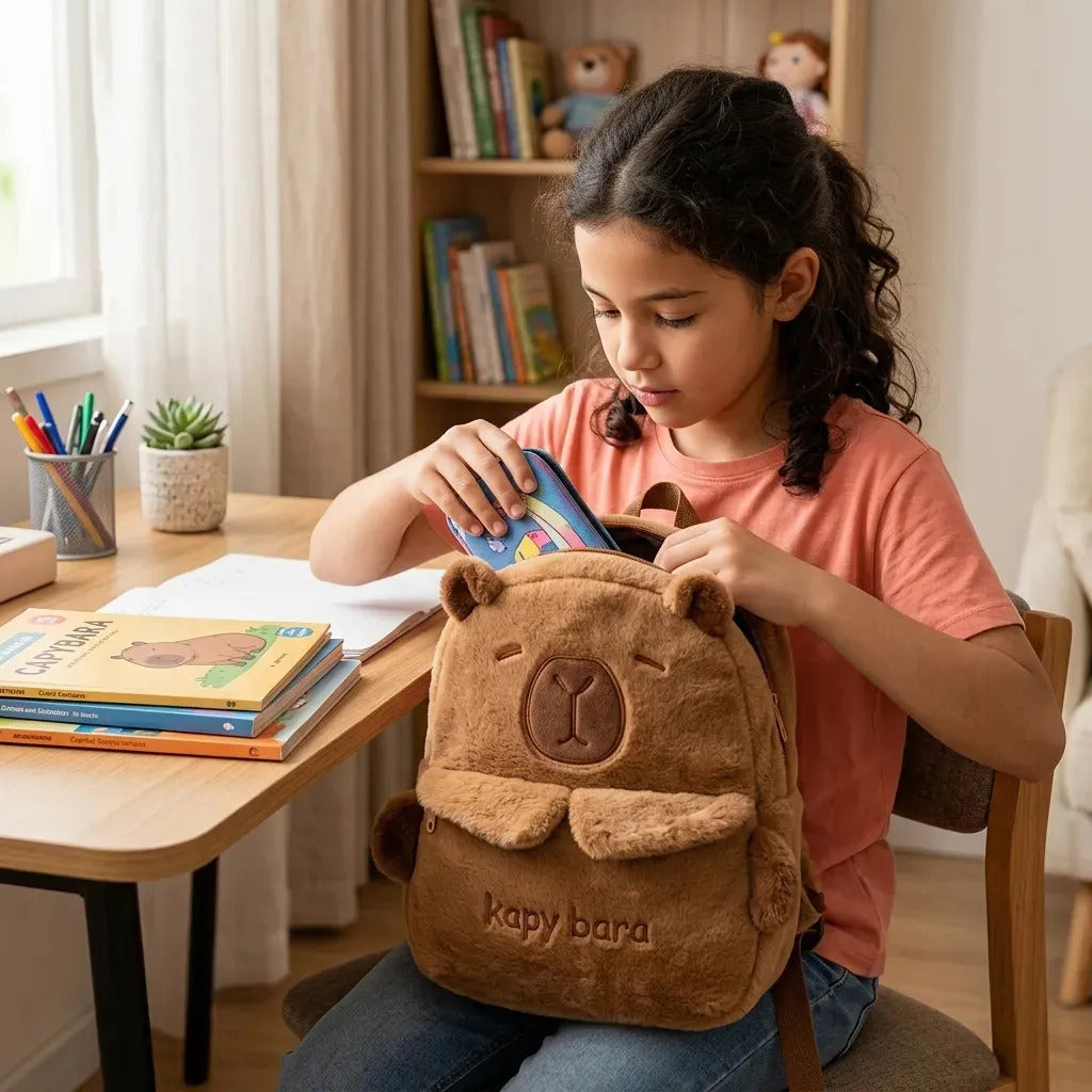 Capybara Mochila Capibara Kawaii Novedad Marrón Claro Carpincho