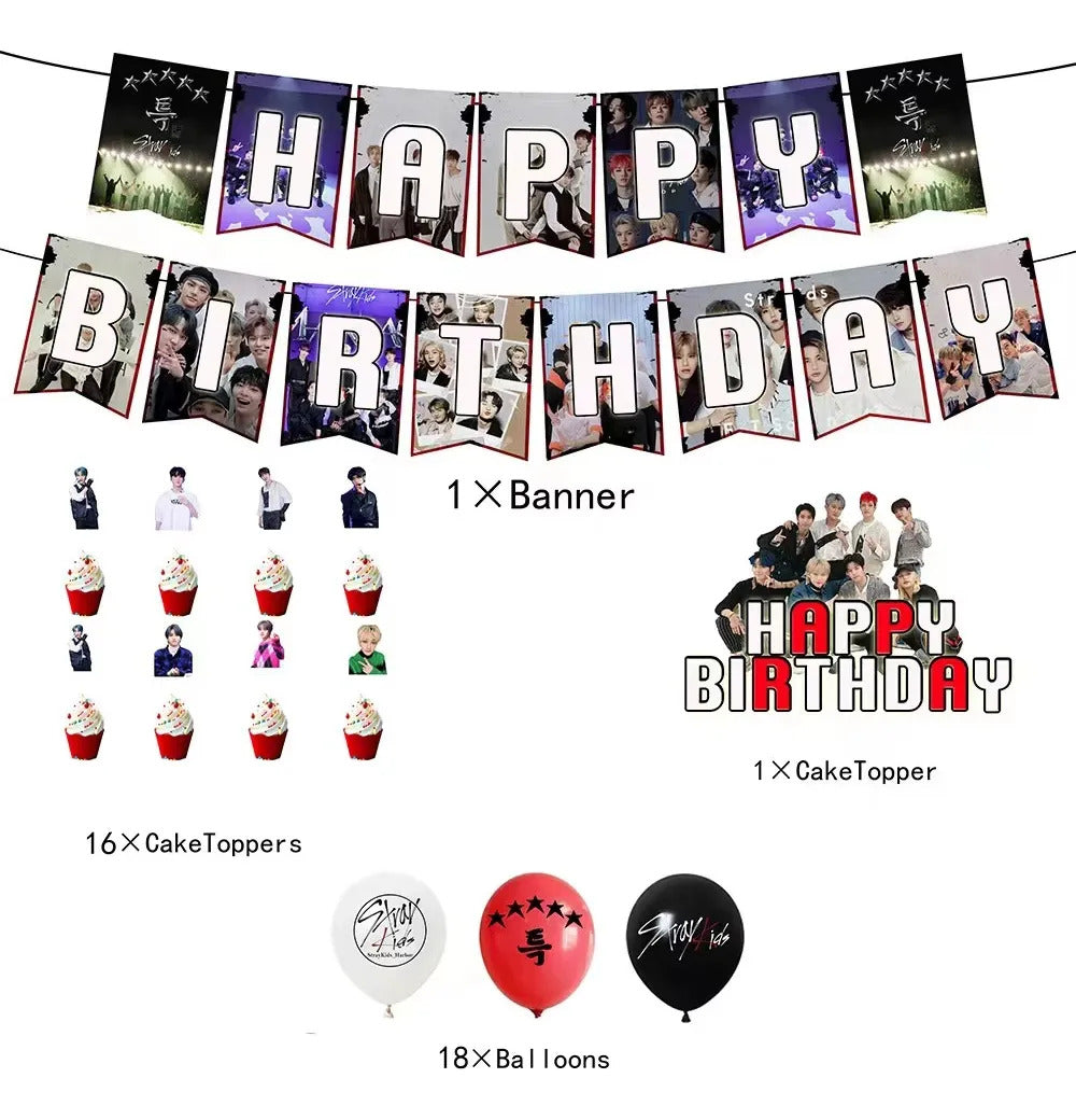 Kit Cotillón Stray Kids Set Cumpleaños Con Tela De Fondo