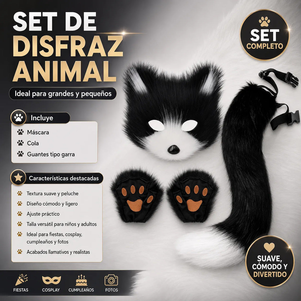 Traje De Perrito Disfraz Therians Máscara Patitas Y Cola