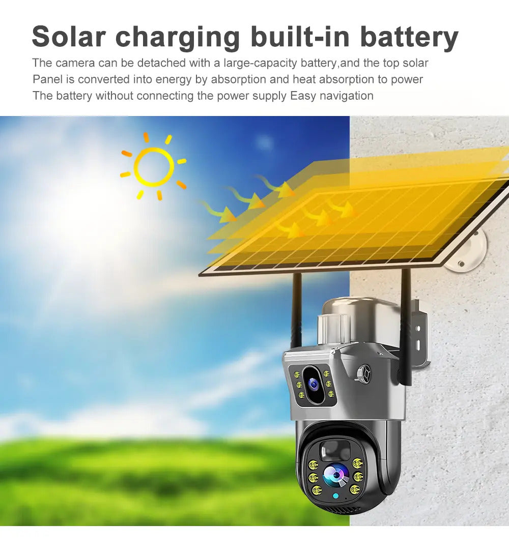 Cámara De Seguridad Solar Wifi Doble Lente 4mp En Español