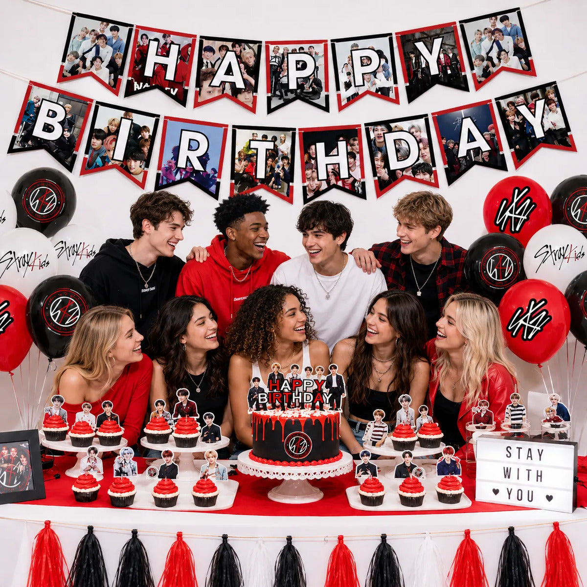 Kit Cotillón Stray Kids Set Cumpleaños Con Tela De Fondo