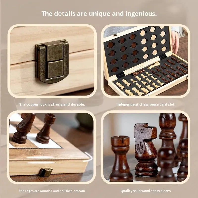 Juego De Ajedrez Profesional Grande De Madera Nogal 2 En 1