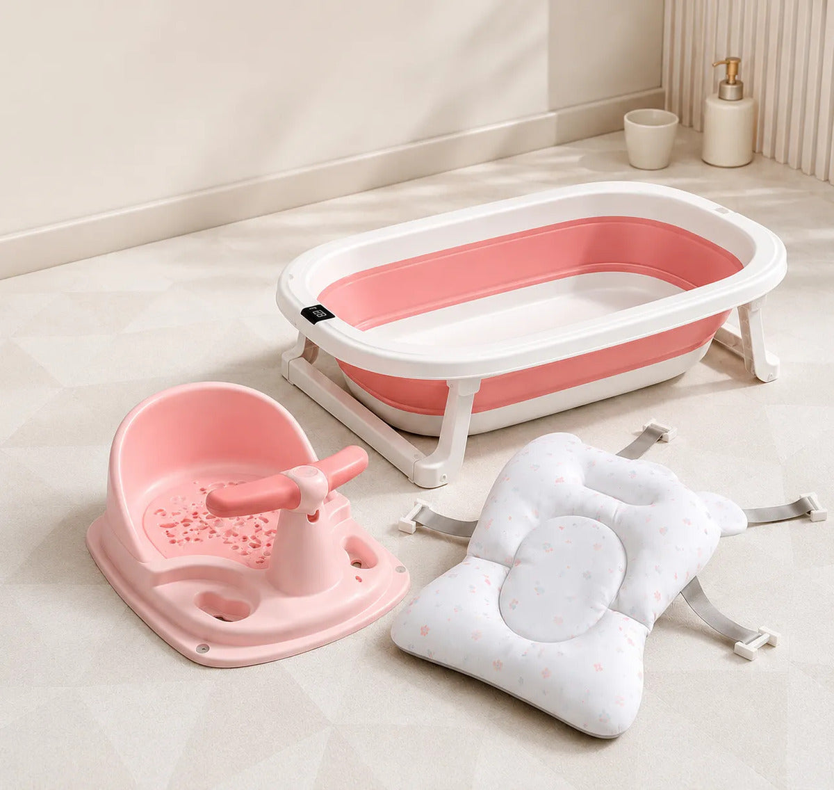 Bañera Plegable Para Bebe Tina Con Termometro Cojín Y Silla