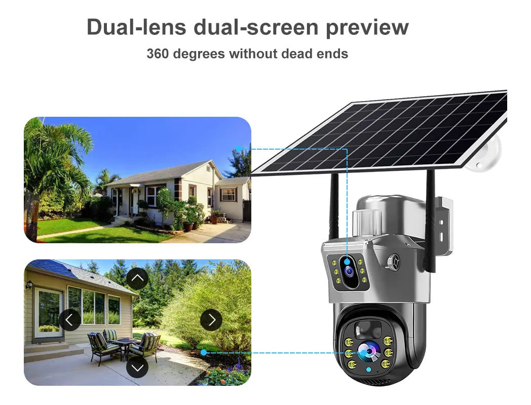 Cámara De Seguridad Solar Wifi Doble Lente 4mp En Español