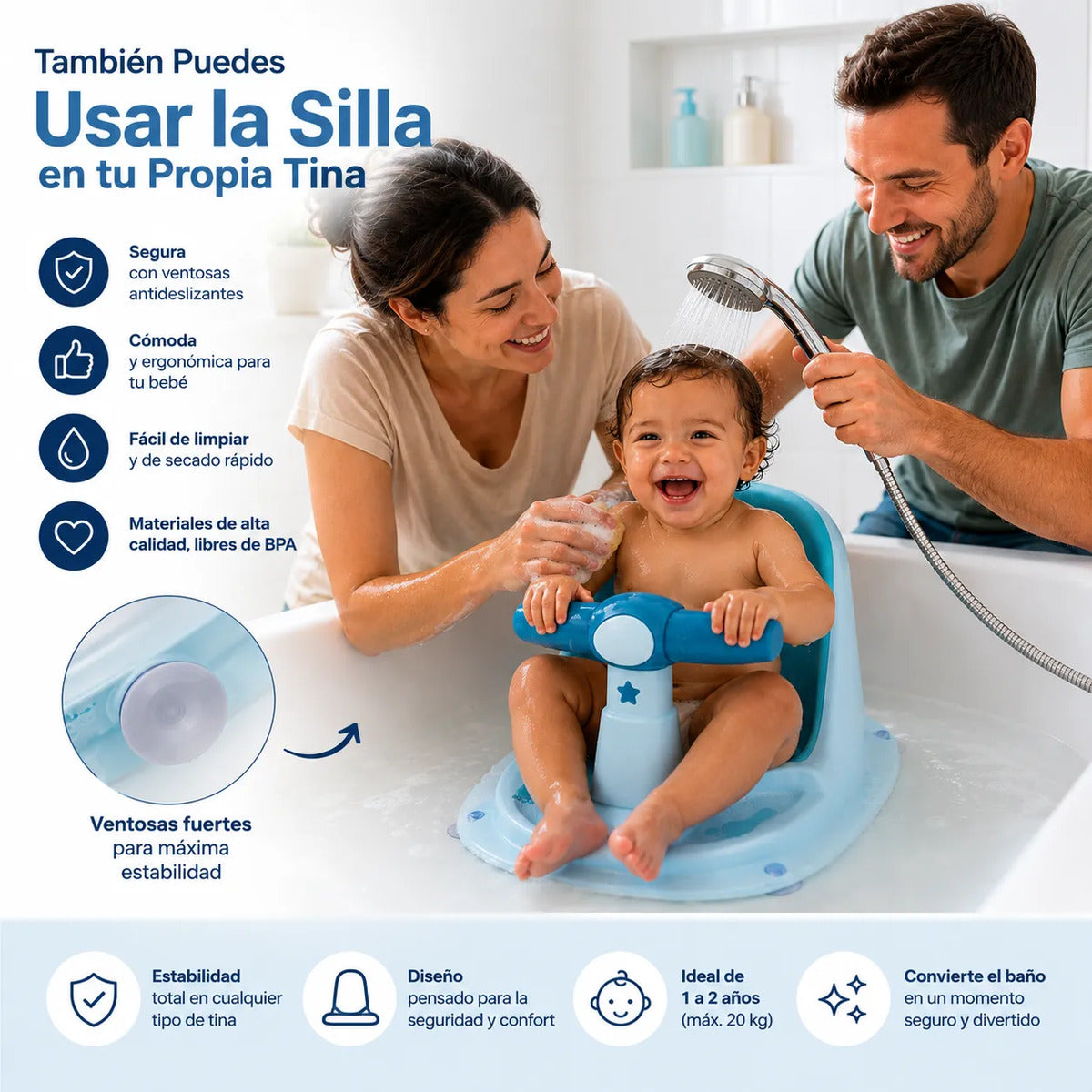 Bañera Plegable Para Bebe Tina Con Termometro Cojín Y Silla