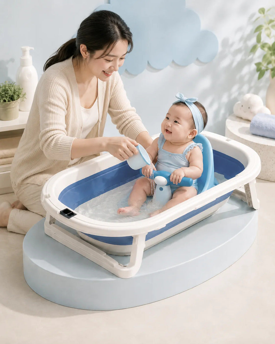 Bañera Plegable Para Bebe Tina Con Termometro Cojín Y Silla