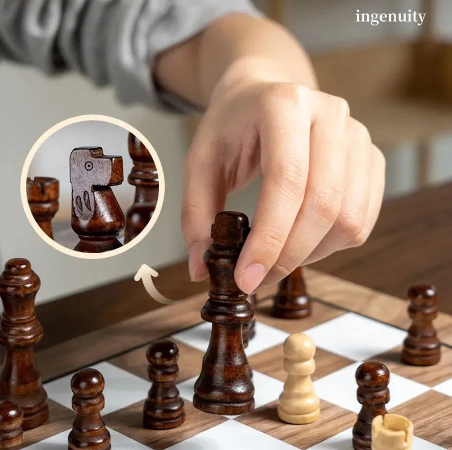 Juego De Ajedrez Profesional Grande De Madera Nogal 2 En 1