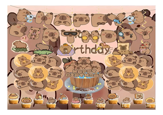 Cotillón Capibara Cumpleaños Capybara + Tela De Fondo Grande
