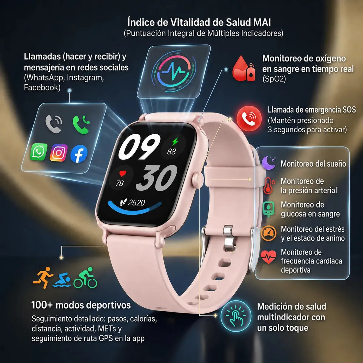 Smartwatch Feel The Power Mujer 100+ Funciones Sport/health Blanco Milanés Rosa Rosa