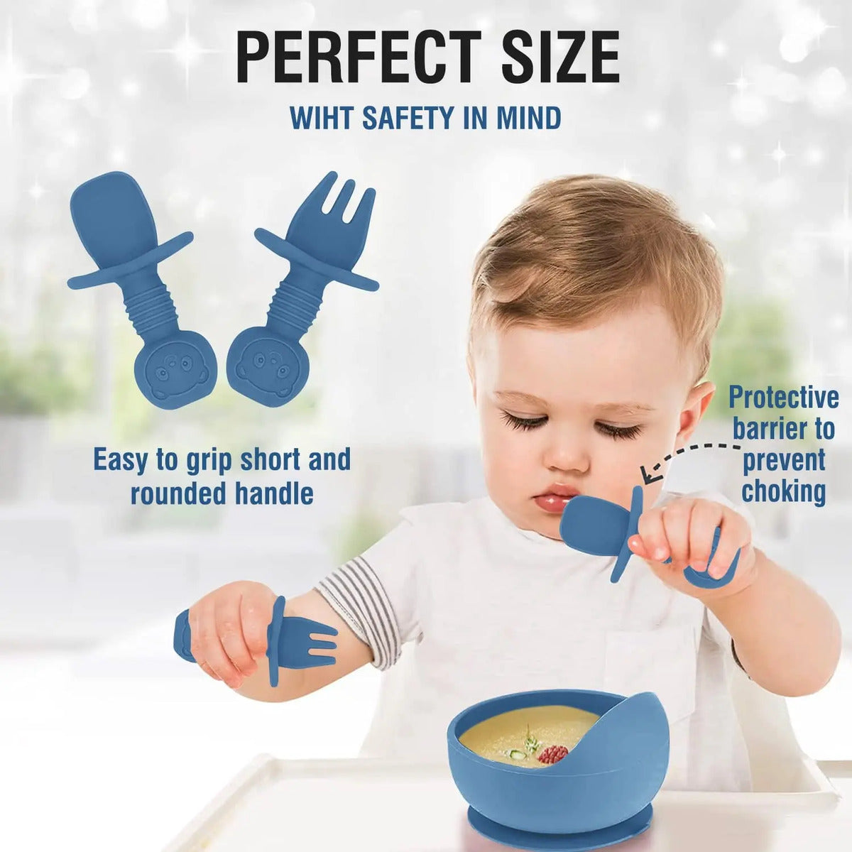 Set De Cubiertos Y Platos De Silicona Baby Beam Para Bebés